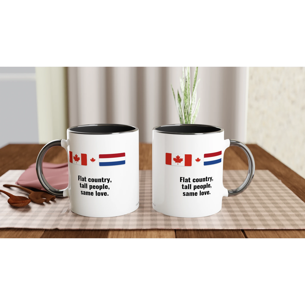 Canada and Netherlands Flag Mug: Flat Country, Tall People, Same Love, view 10
