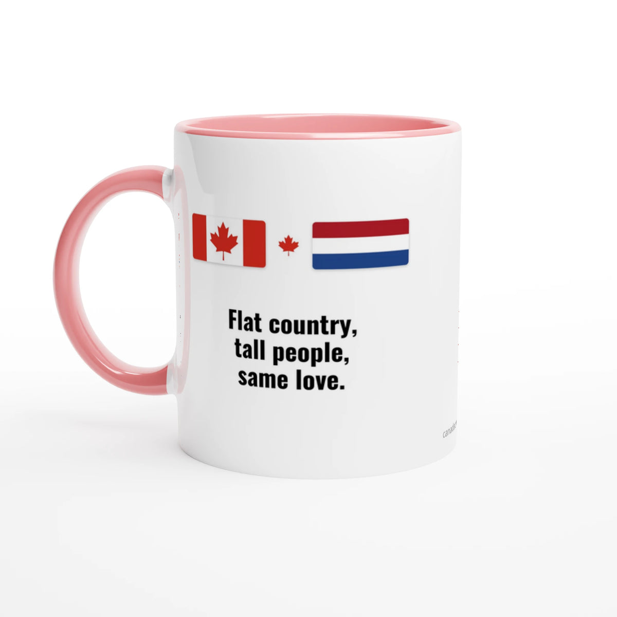 Canada and Netherlands Flag Mug: Flat Country, Tall People, Same Love, view 7
