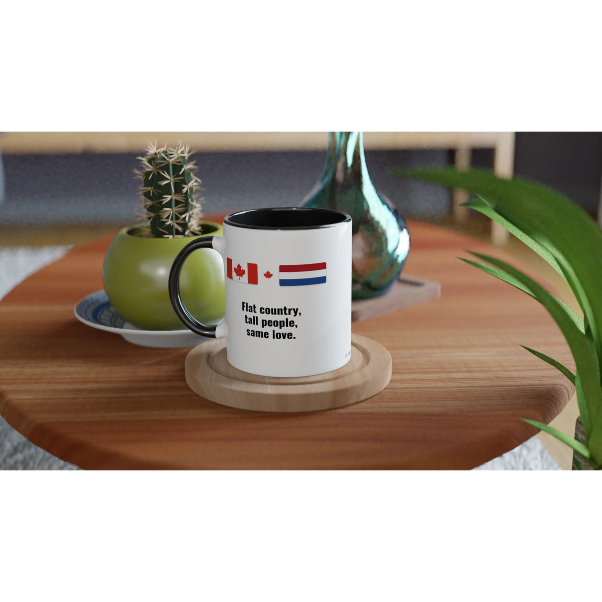 Canada and Netherlands Flag Mug: Flat Country, Tall People, Same Love, view 8