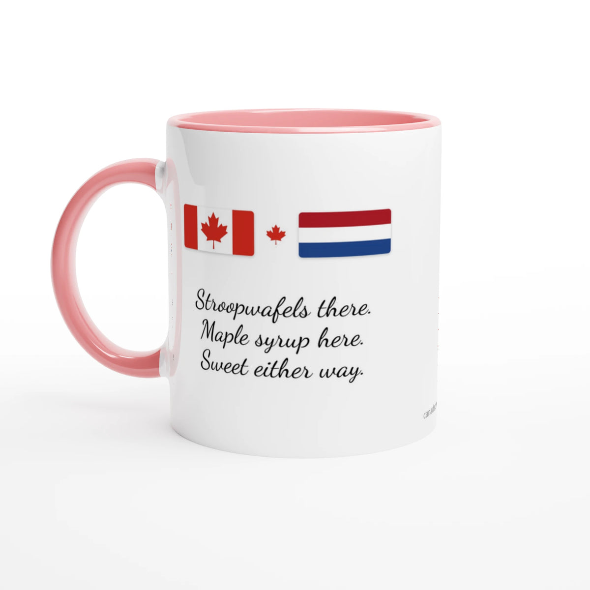 Canada and Netherlands Flag Mug: Stroopwafels There, Maple Syrup Here, view 6