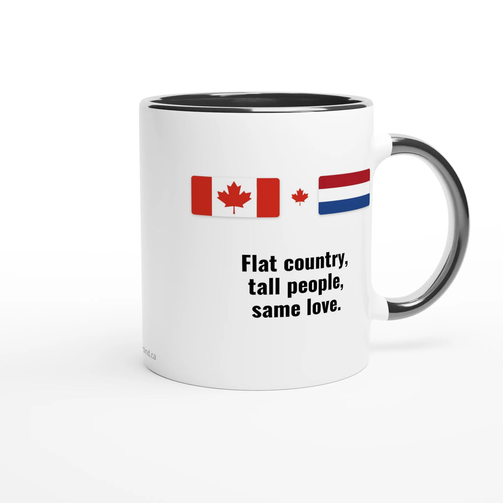 Canada and Netherlands Flag Mug: Flat Country, Tall People, Same Love, view 9