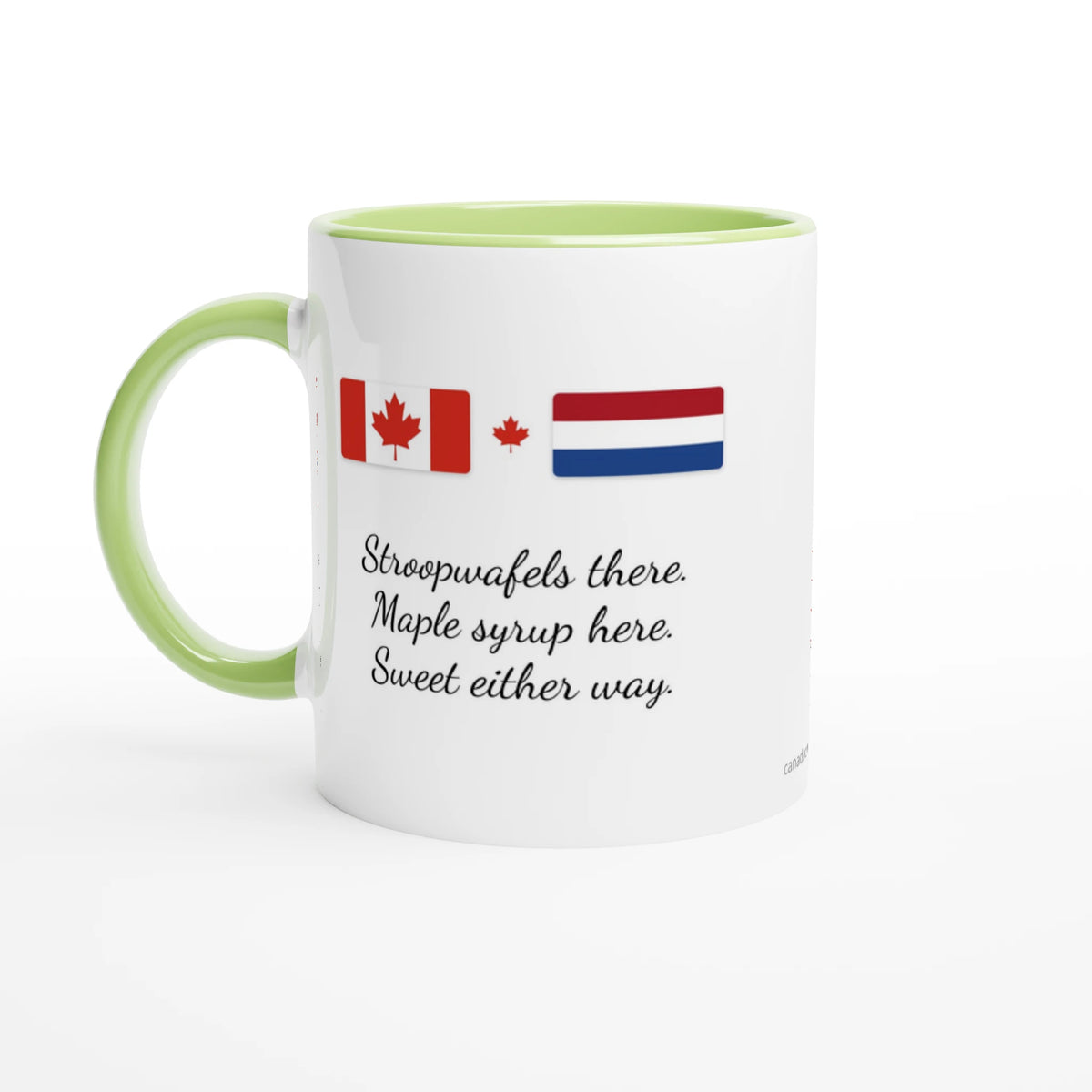 Canada and Netherlands Flag Mug: Stroopwafels There, Maple Syrup Here, view 5
