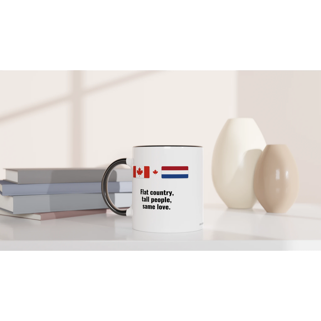 Canada and Netherlands Flag Mug: Flat Country, Tall People, Same Love, view 11