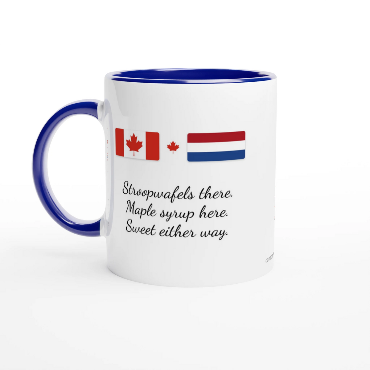 Canada and Netherlands Flag Mug: Stroopwafels There, Maple Syrup Here, view 4