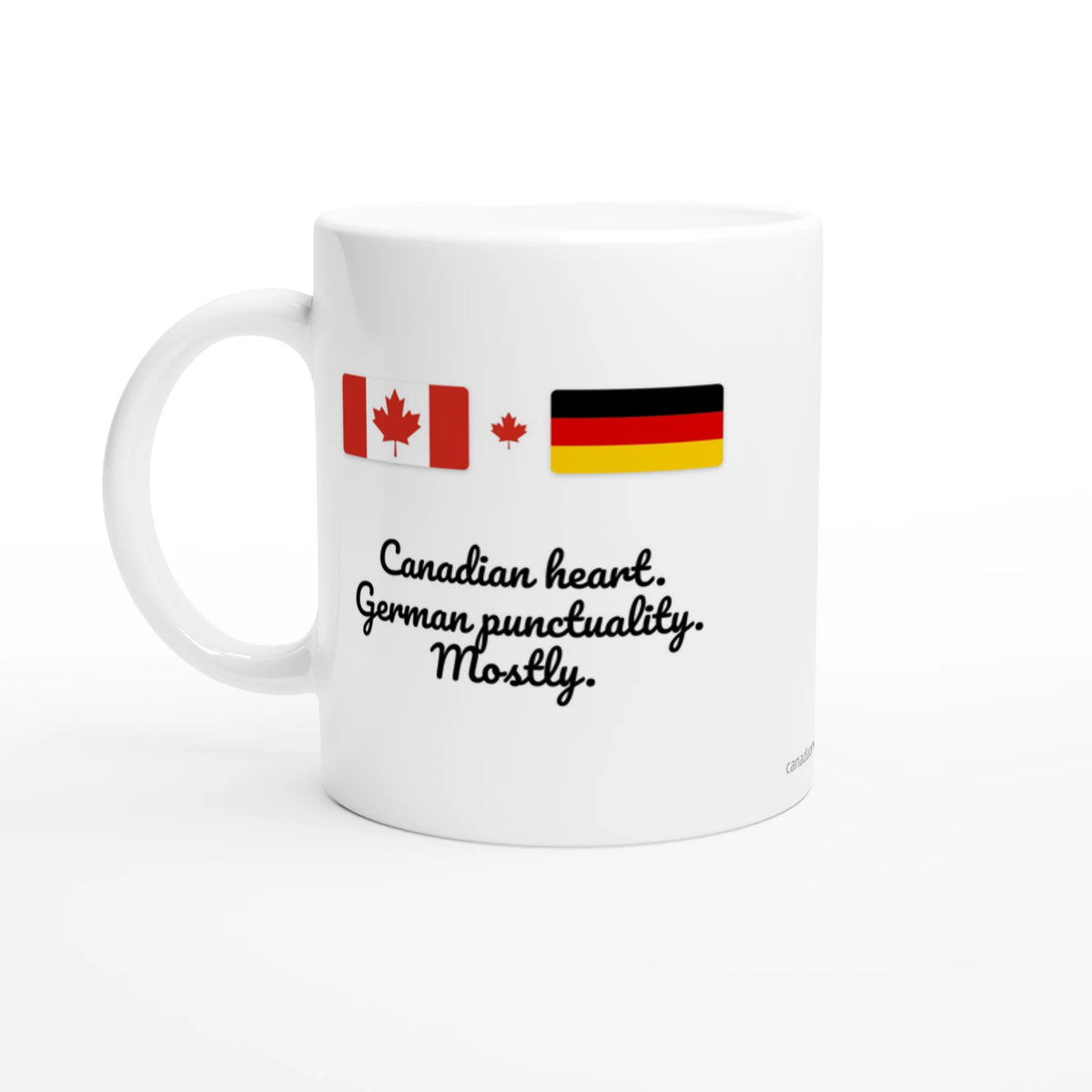 Canada and Germany Flag Mug: Canadian Heart, German Punctuality, Mostly, view 4
