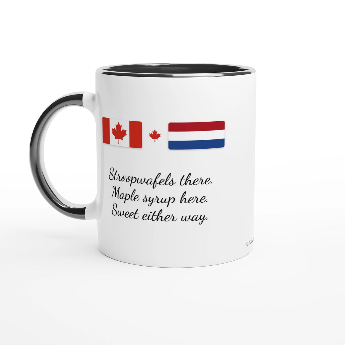 Canada and Netherlands Flag Mug: Stroopwafels There, Maple Syrup Here, view 7
