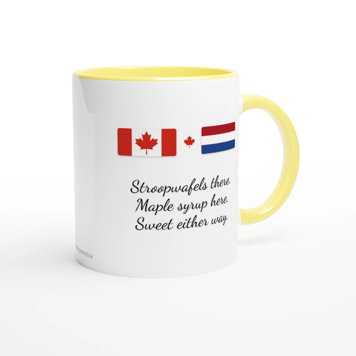Canada and Netherlands Flag Mug: Stroopwafels There, Maple Syrup Here, view 10